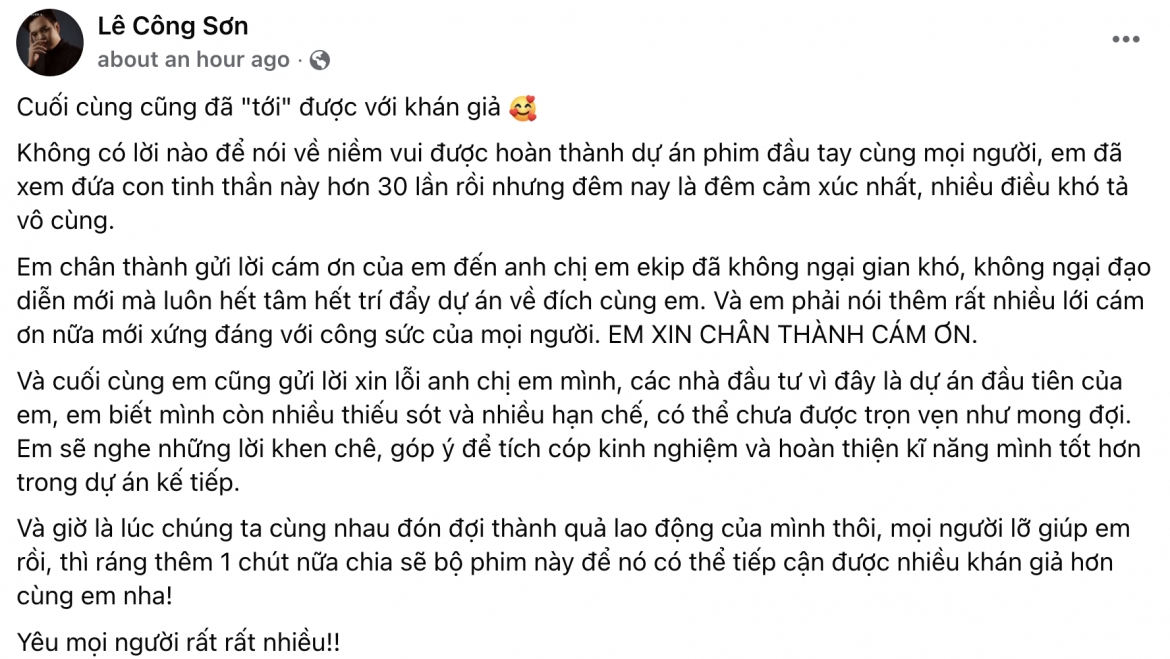 Đạo diễn Lê Công Sơn gửi lời xin lỗi khán giả sau suất chiếu đầu tiên.