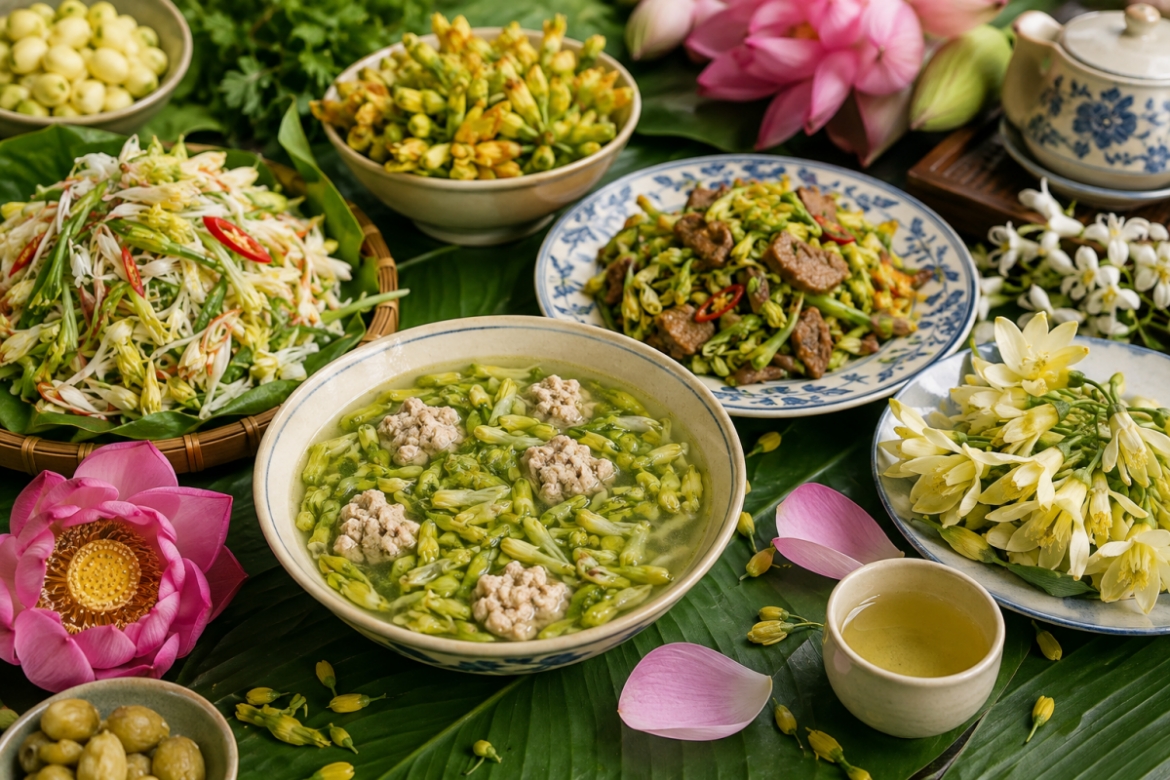 Một số loại hoa ăn được có thể được sử dụng như nguồn thực vật bổ sung, giúp bữa ăn thêm đa dạng. (Ảnh minh họa A.I)