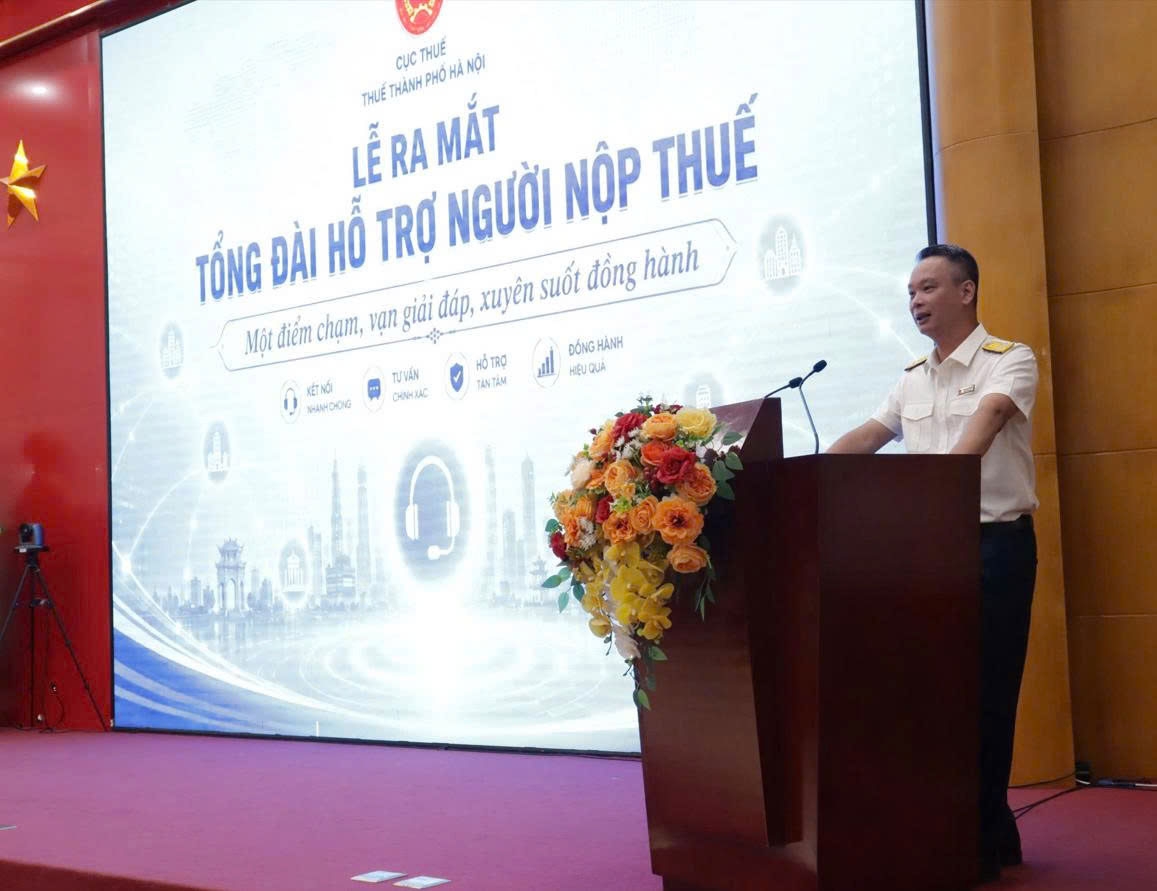  Phó Cục trưởng Cục Thuế Vũ Mạnh Cường phát biểu tại lễ ra mắt tổng đài hỗ trợ người nộp thuế