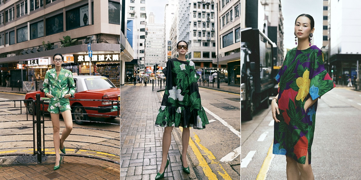 Người mẫu Thanh Trúc Trương mang những thiết kế street style đầy màu sắc, biến đường phố Hong Kong thành sàn diễn.