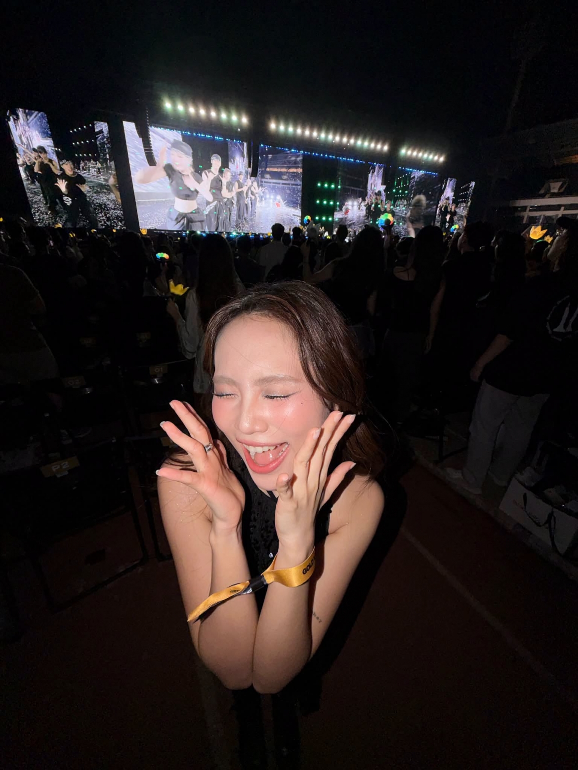 Phương Mỹ Chi cũng hòa vào dòng khán giả đến Mỹ Đình xem BIGBANG. Trên trang cá nhân, nữ ca sĩ chia sẻ khoảnh khắc tại concert, đồng thời nhắc khán giả về nhạc hội Dân chơi dân ca của cô diễn ra ngày 7/11 tại Hà Nội.