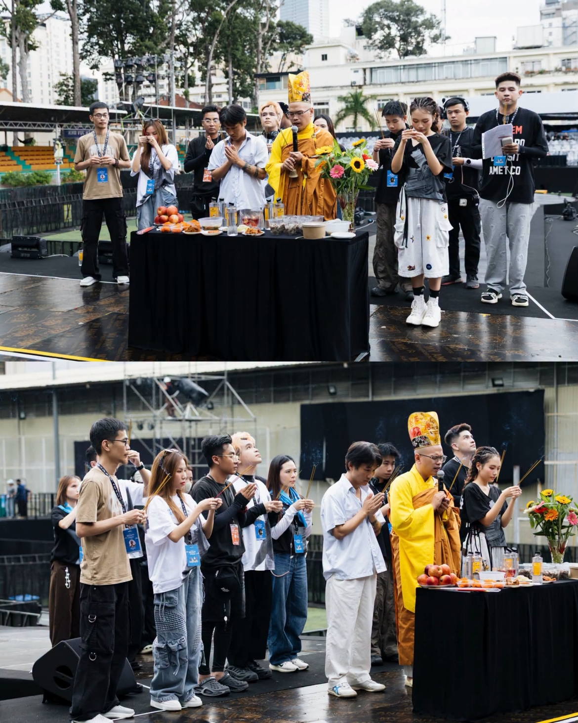Phương Mỹ Chi đăng tải những khoảnh khắc làm lễ trước một show diễn quan trọng, cho thấy sự chuẩn bị kỹ lưỡng trước giờ lên sân khấu.