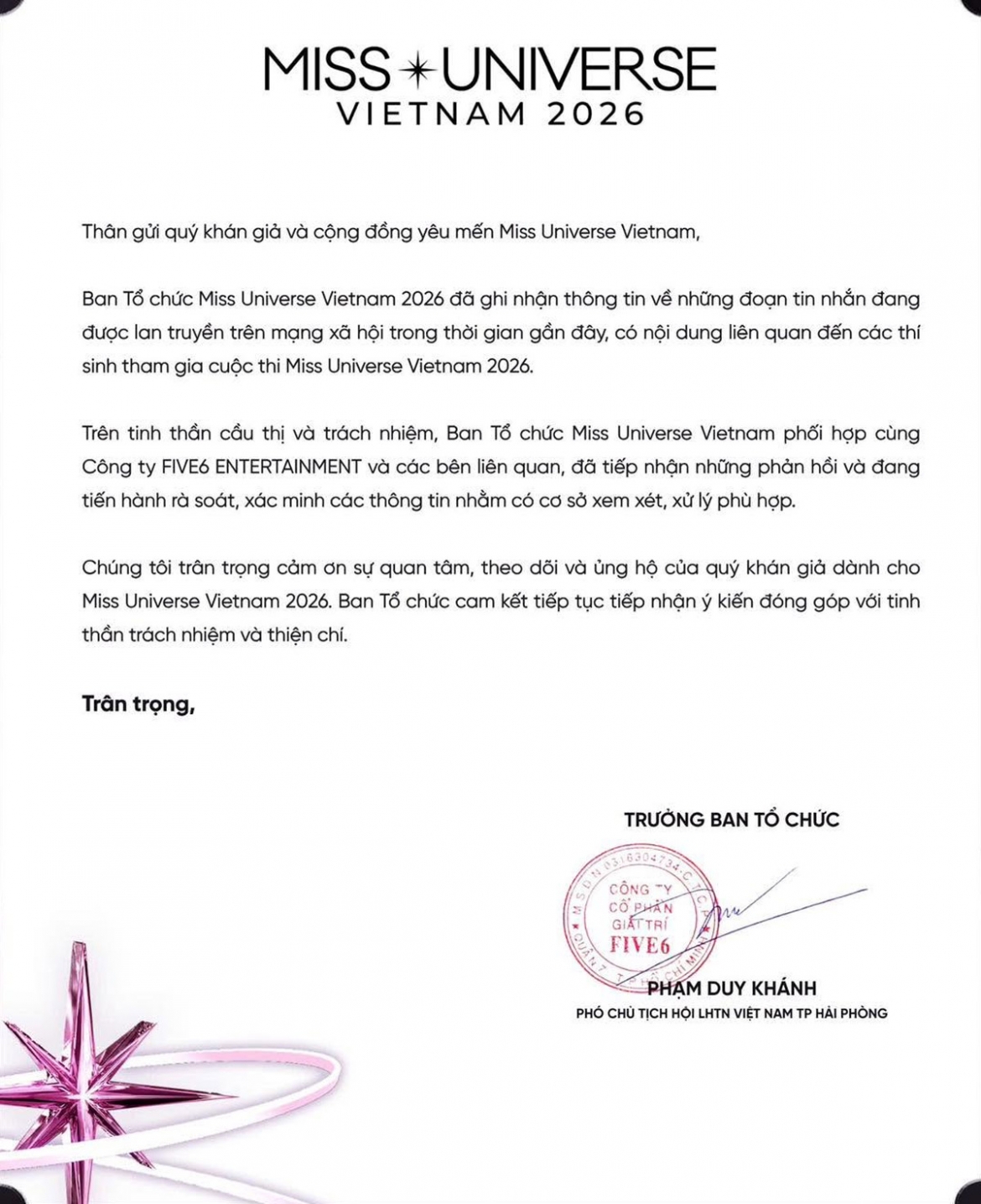 Thông cáo của BTC Miss Universe Vietnam về ồn ào từ nhóm chat
