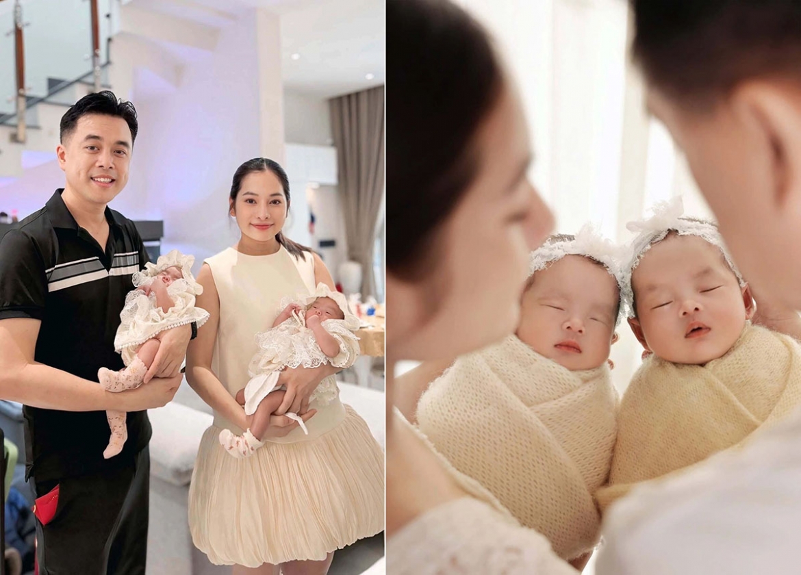 Vợ chồng Dương Khắc Linh - Sara Lưu khoe hình hai bé gái sinh đôi đáng yêu. Họ vừa có một tháng tất bật khi vừa chăm hai nhóc tì mới sinh vừa lo cho hai bé trai 6 tuổi.